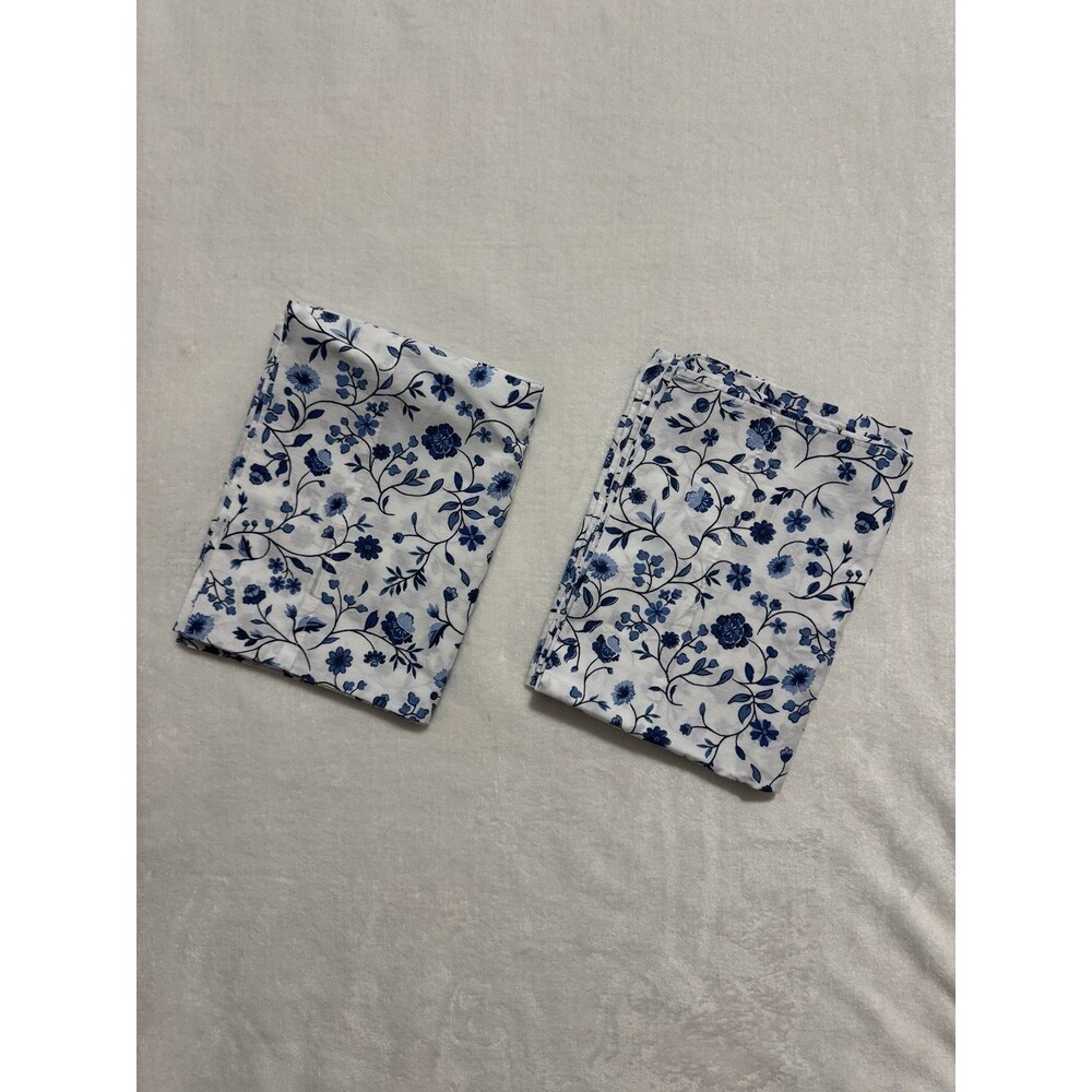 Cannon Pillow Cases Standard Size Floral Blue White Set of 2 Cotton Blend USA